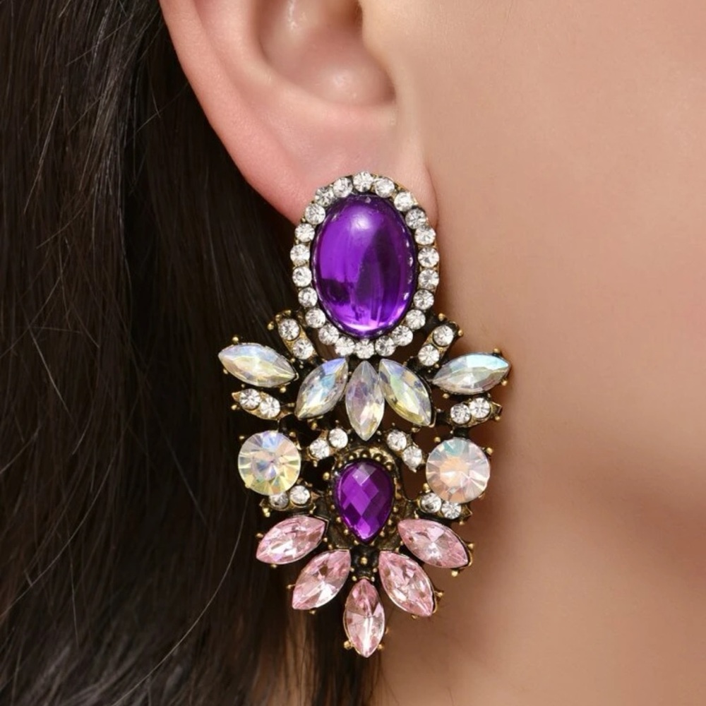 Iridescent Jeweled Earrings - White - Picture 6 of 9